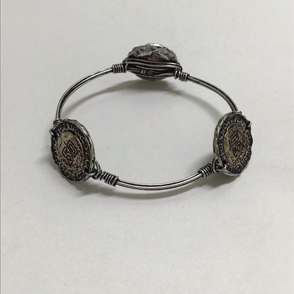 NEW Western Barbed Wire Look Coin Bangle Bracelet Cowgirl Mixed Metal Brutalist - Picture 13 of 13